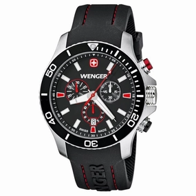Wenger 0643.102 Men's Sea Force Black Dial Black Rubber Strap Chronograph Dive Watch