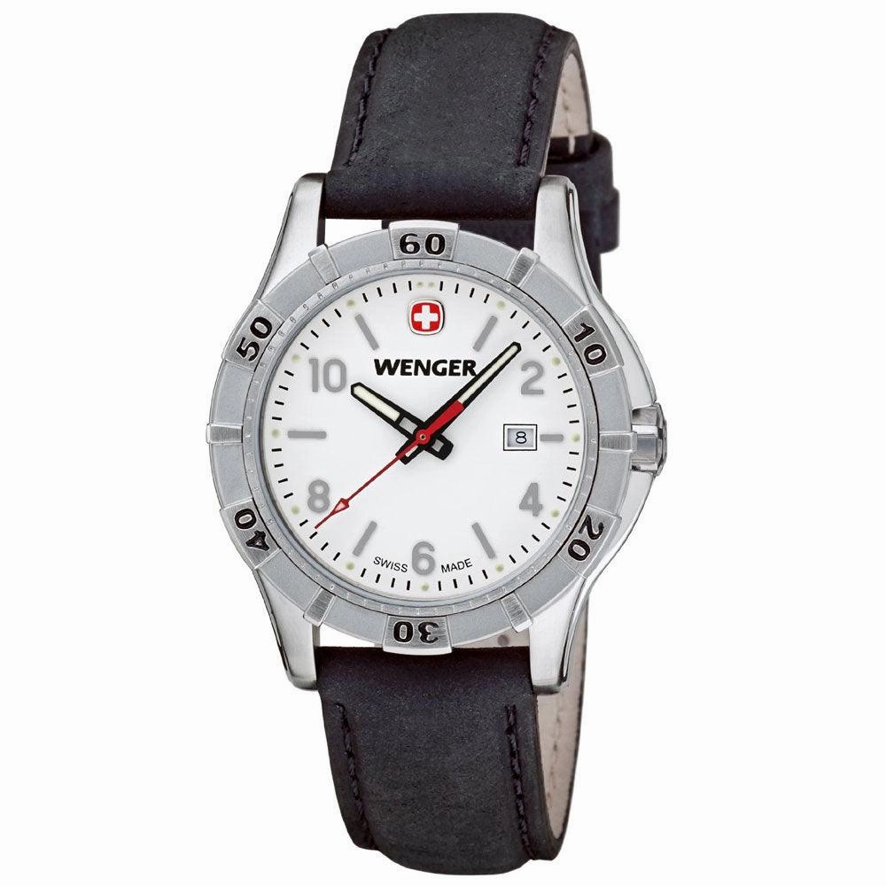 Wenger 0921.102 Women's Platoon White Dial Black Leather Strap Watch