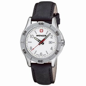 Wenger 0921.102 Women's Platoon White Dial Black Leather Strap Watch