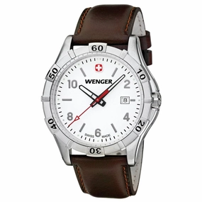 Wenger 0941.101 Men's Platoon White Dial Brown Leather Strap Watch