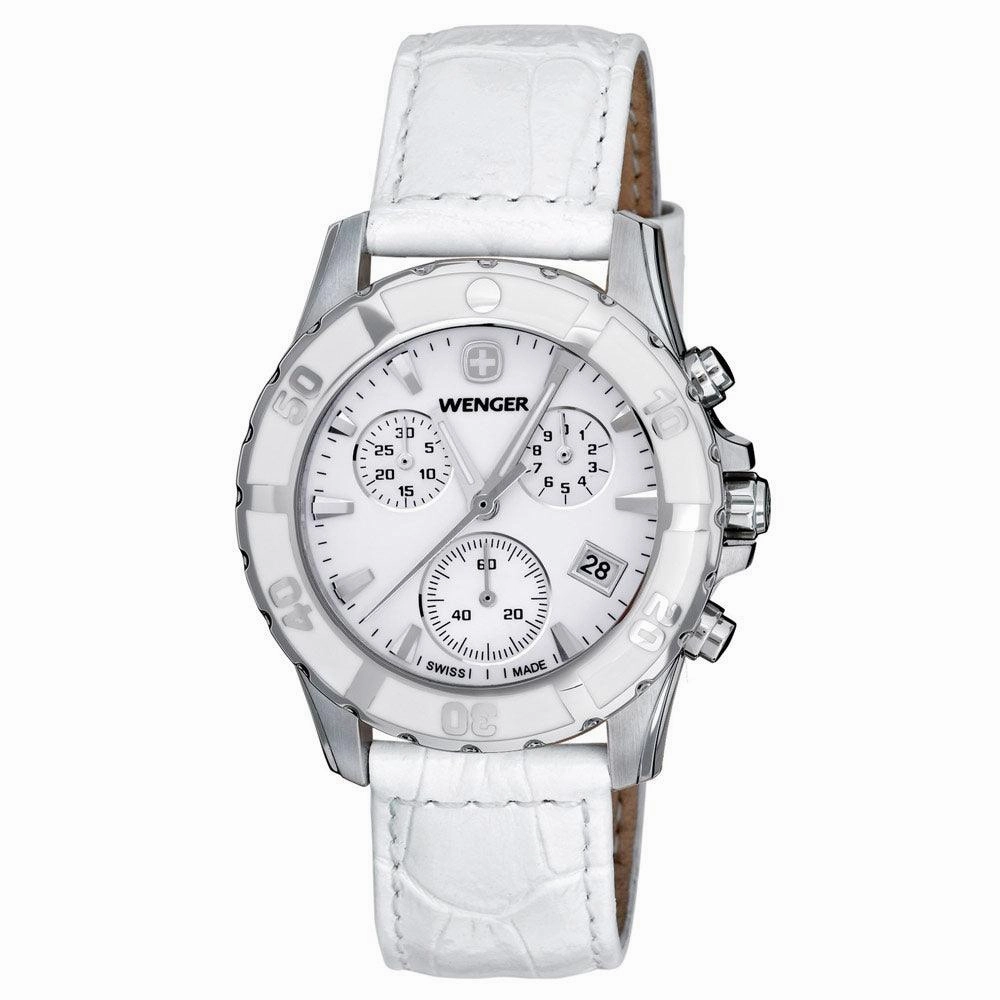 Wenger 70744 Women's Sport Elegance White MOP Dial White Leather Strap Chronograph Watch