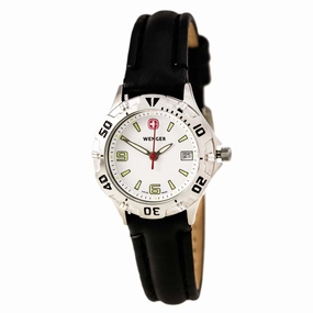 Wenger 72944 Swiss Made Women's Brigade White Dial Black Leather Strap Swiss Watch