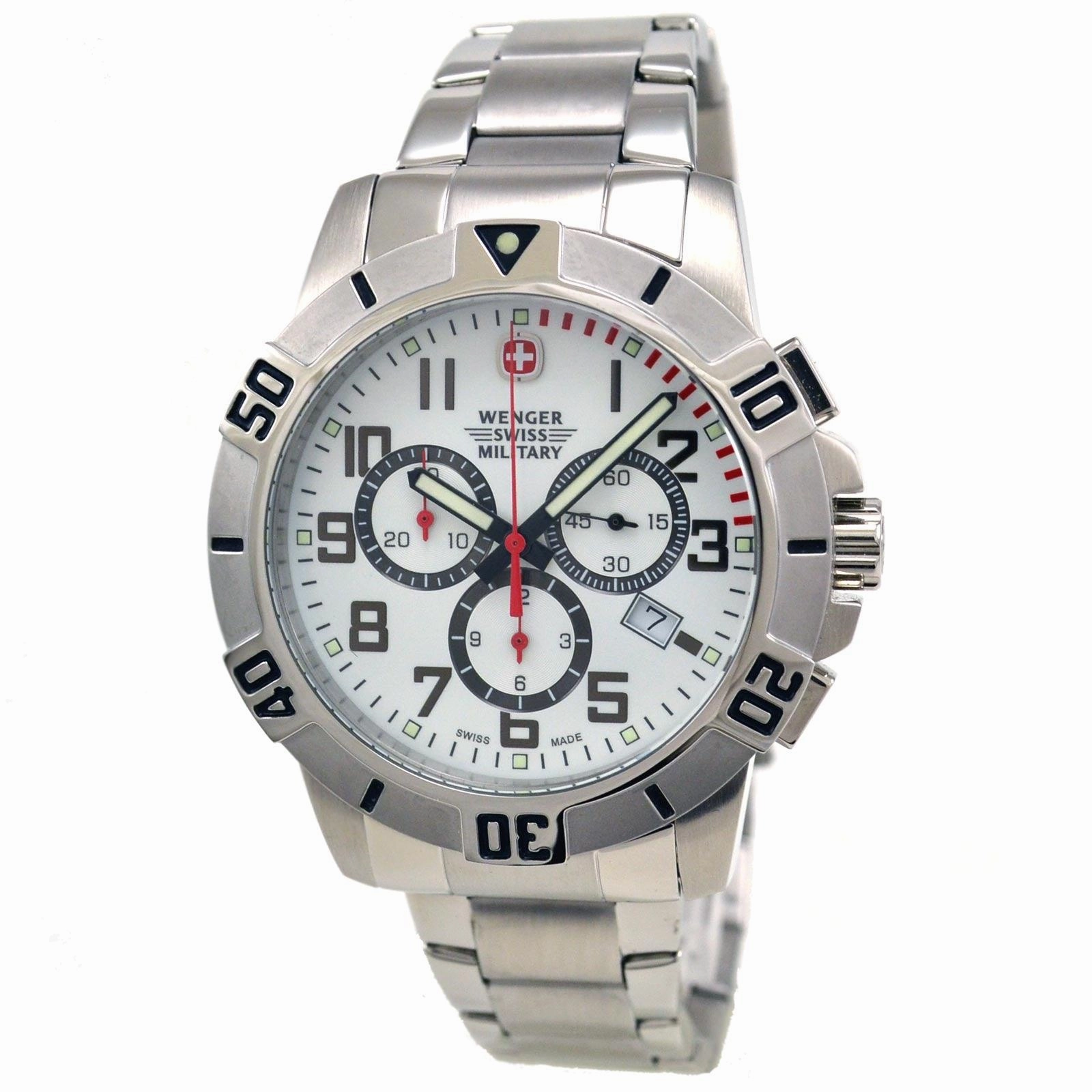 Wenger 79039 Men's Swiss Military Chronograph White Dial Stainless Steel Watch