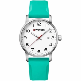 Wenger Men's Quartz Watch - Avenue White Dial Turquoise Silicone Strap | 01.1641.108