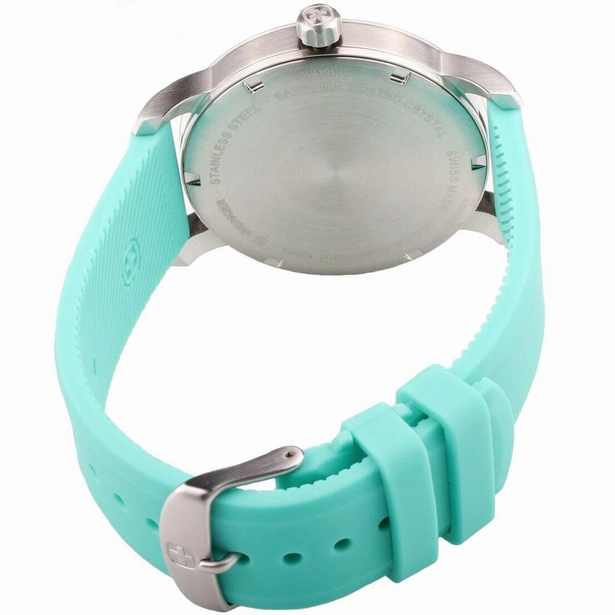 Wenger Men's Quartz Watch - Avenue White Dial Turquoise Silicone Strap | 01.1641.108