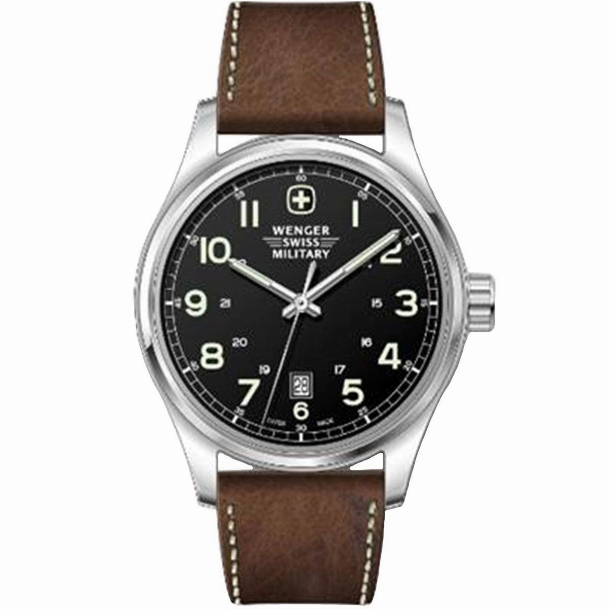 Wenger Men's Quartz Watch - Terragraph II Black Dial Brown Leather Strap | 79315C