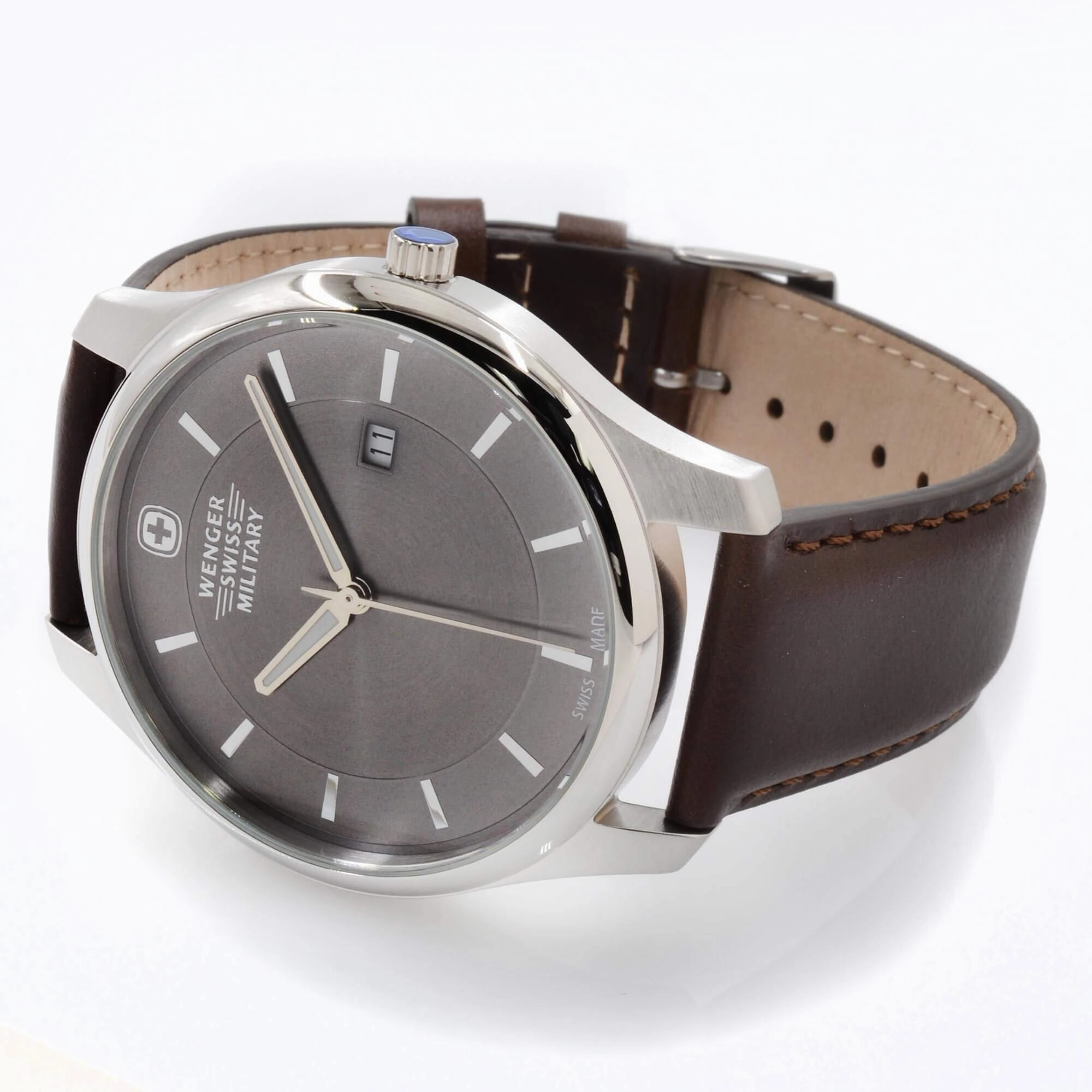 Wenger Men's Watch - City Classic Swiss Quartz Grey Dial Brown Strap | 01.9041.218S