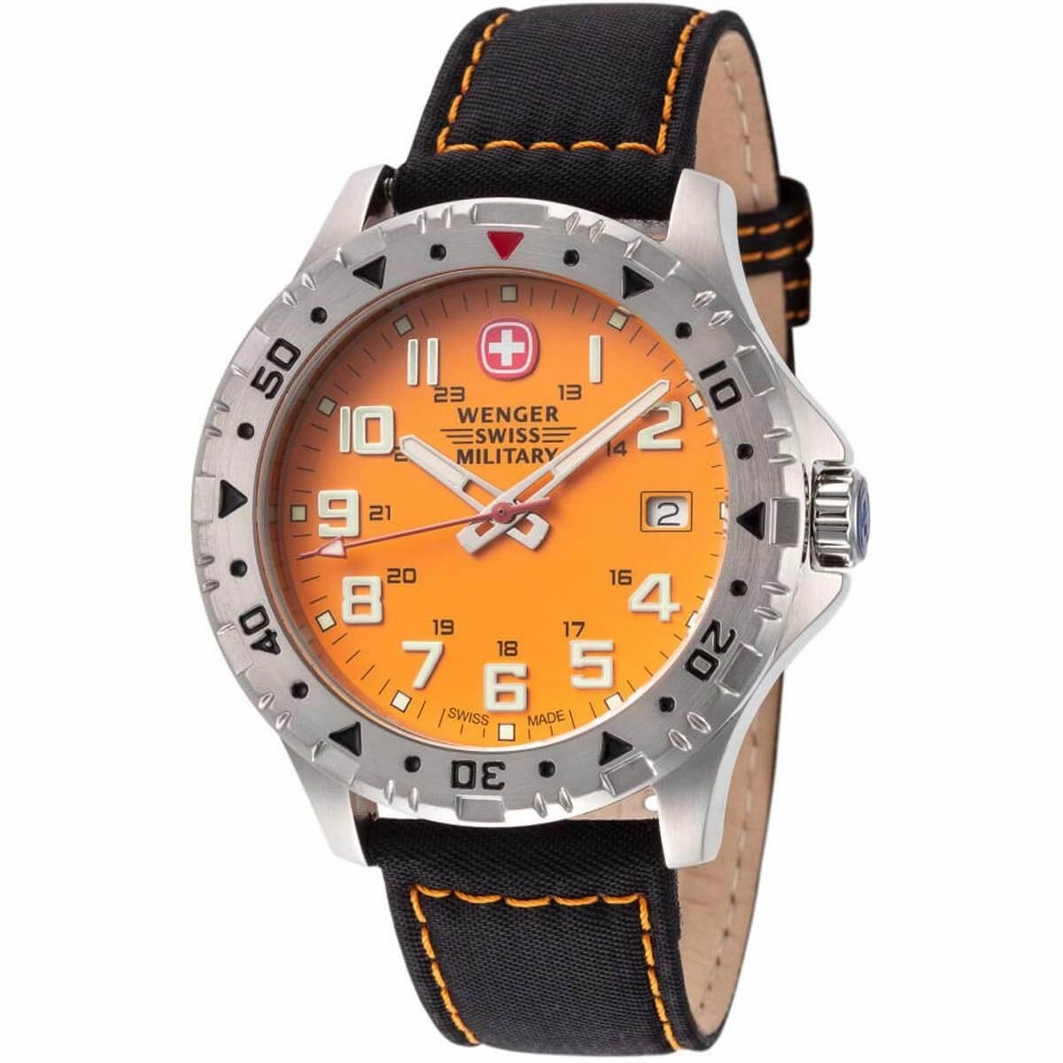 Wenger Men's Watch - Offroad Swiss Quartz Orange Dial Black Fabric Strap | 79302