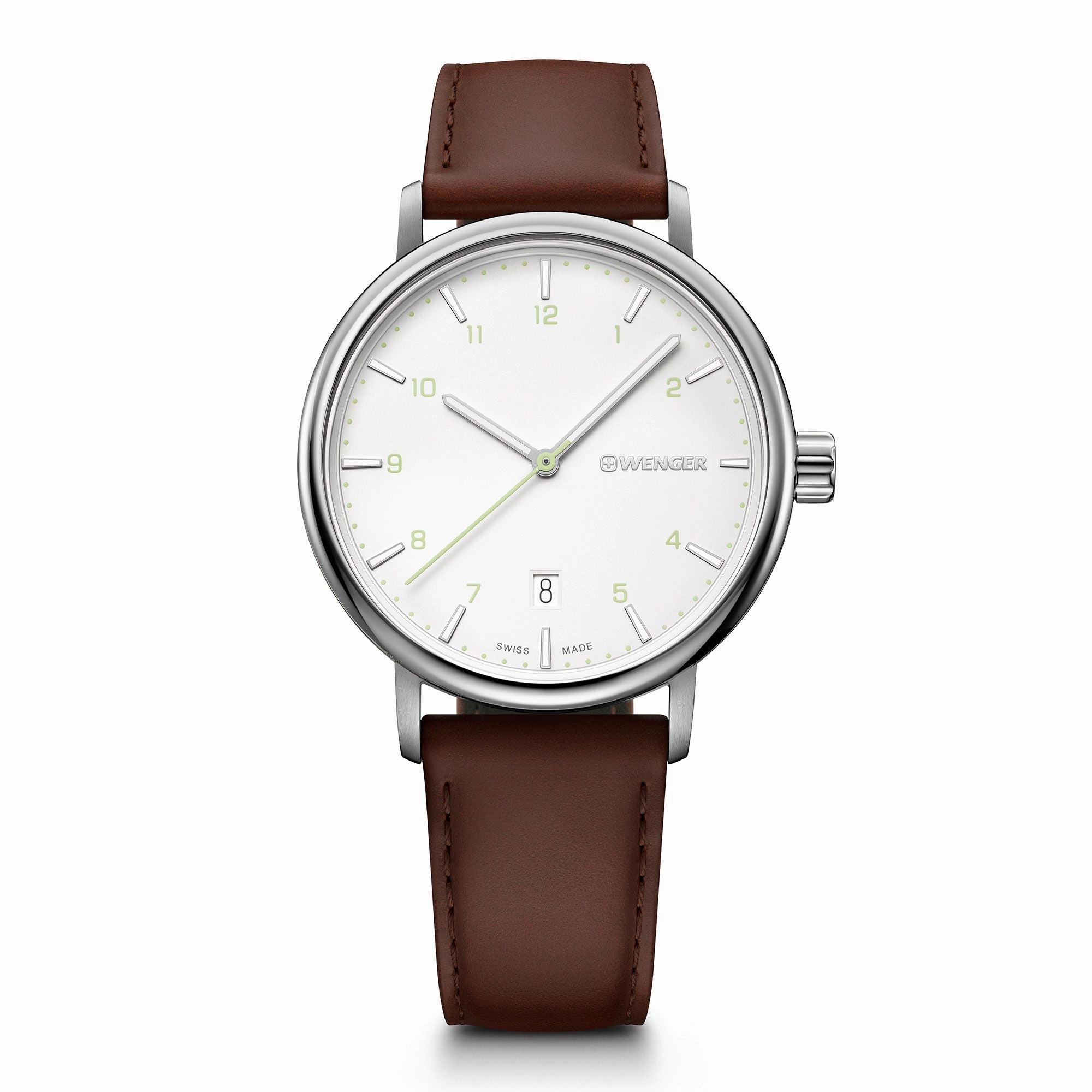 Wenger Urban Classic Silver Dial Brown Leather Watch 01.1731.117