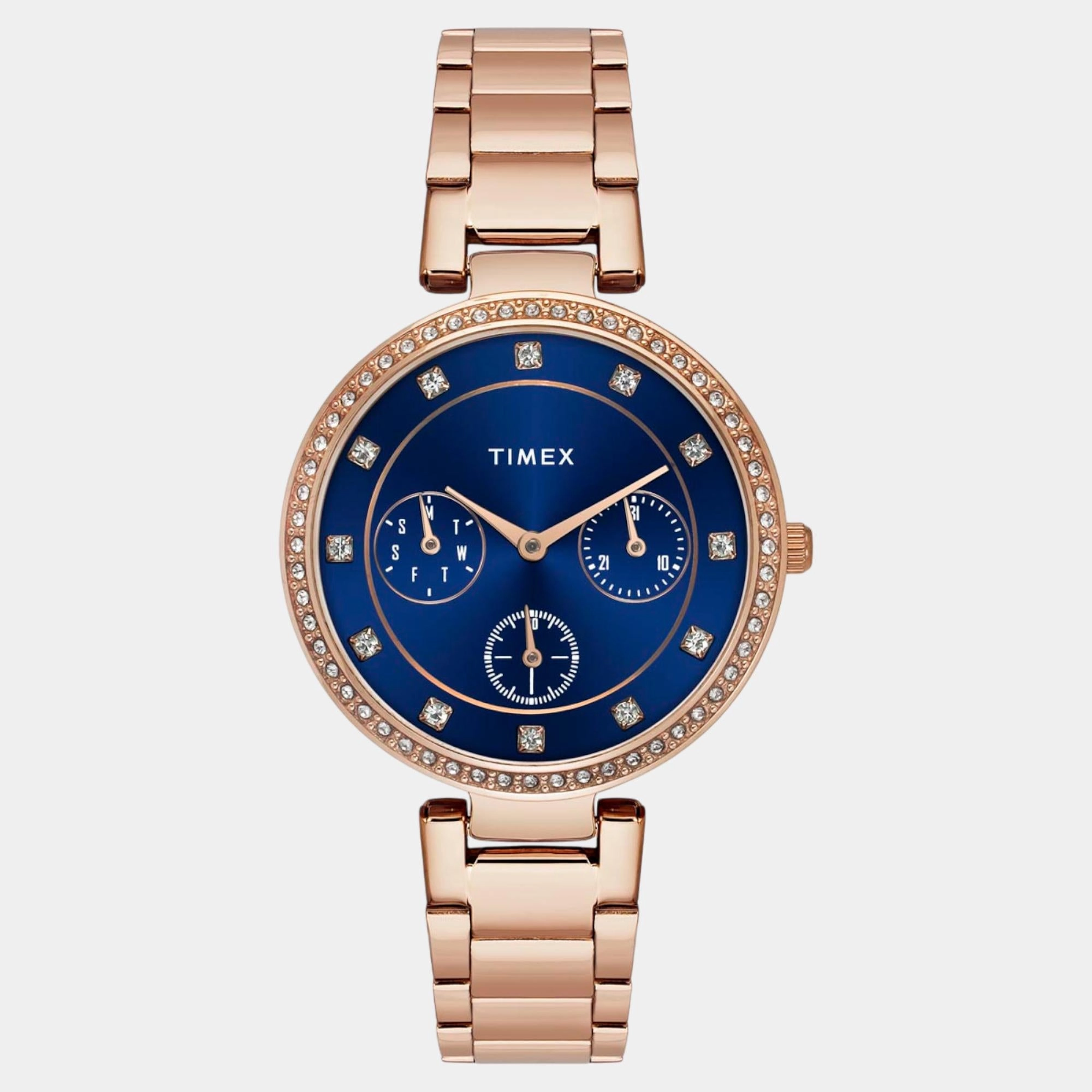 Women Quartz Blue Dial Multi-Function Stainless Steel Watch TWEL18703