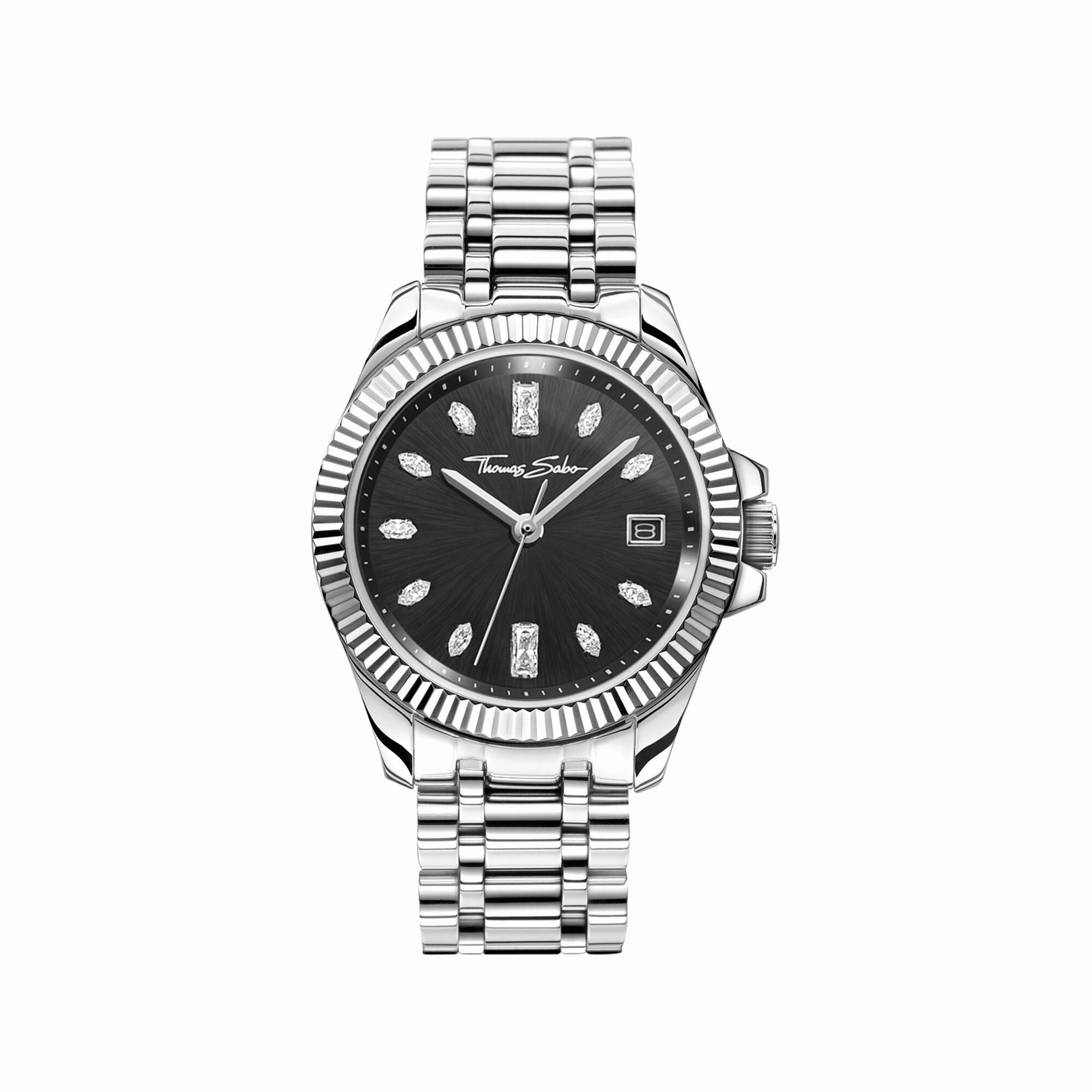 Women's watch Divine Silver with black dial and zirconia stones
