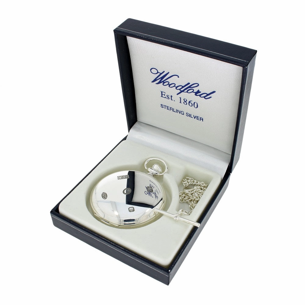 Woodford Sterling Silver Coronation Full Hunter Skeleton Dial Mechanical Pocket Watch C-109